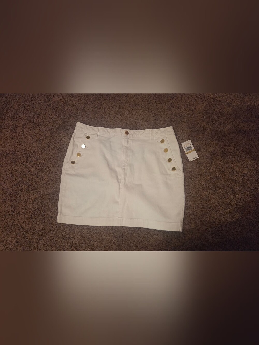 NWT Michael Kors White Mini Skirt with Gold Button Detail